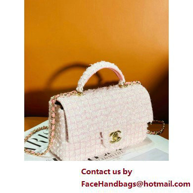 Chanel Sequin Embroidered Tweed  &  Gold-Tone Metal Mini Classic Handbag With Top Handle AS2431 Pink 2025